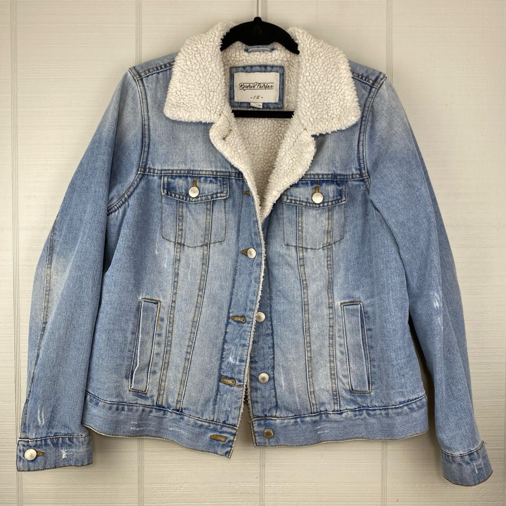 Reserve Fairfax Light Wash Denim Blue Jean Jacket White Sherpa Lined 1X